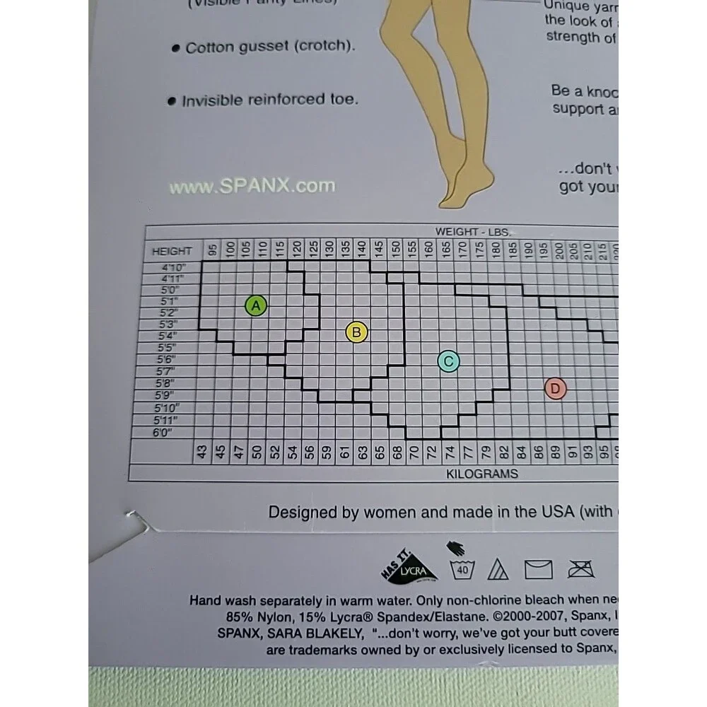 New Spanx Super Control Full Length Pantyhose In Black Sz C